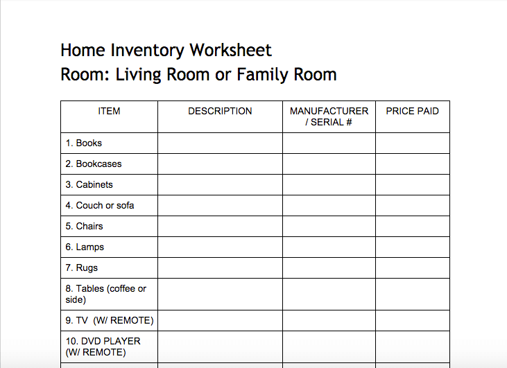 printable home inventory list for insurance